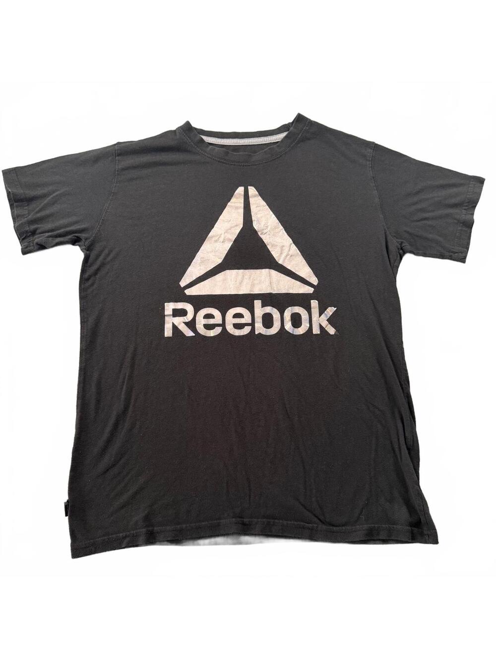 Reebok Boys Youth Size XXL 18 T-Shirt Black Big Logo Iridescent Foil Graphic Tee